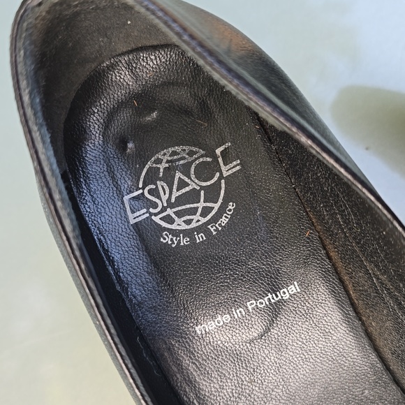 ESPACE By Robert Clergie Leather Black Sculpted Heel Shoes sz 9 vintage - Picture 2 of 6